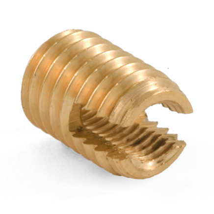 Brass threaded insert with tapered lead for easy installation