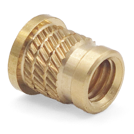Headed brass pressfit threaded insert with precision herringbone knurl