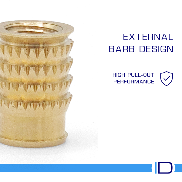 Barbed brass Multifit insert for thermoplastic applications