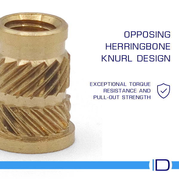 Brass headed Heatfit insert with opposing herringbone knurl
