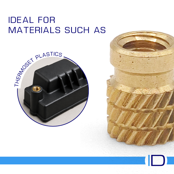 Flush-fitting brass threaded insert for plastic components