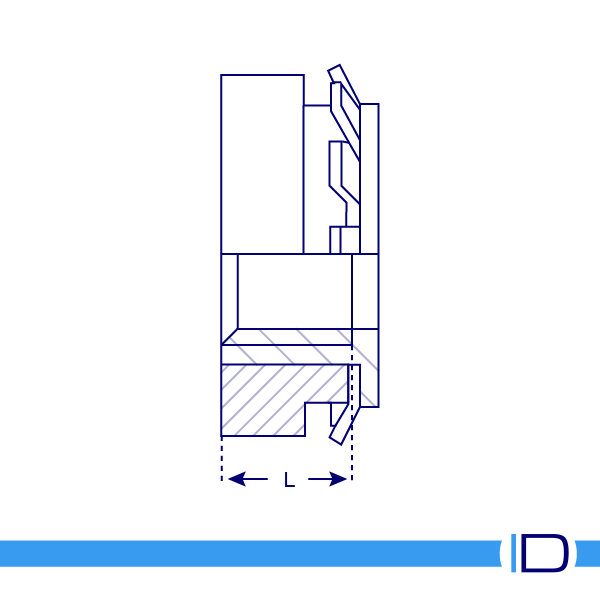Schematic drawing of Keep-Nut 1 Crown stainless steel insert showing single crown design and plastic ring