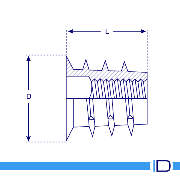 Schematic drawing of yellow zinc plated Type D insert with flange head