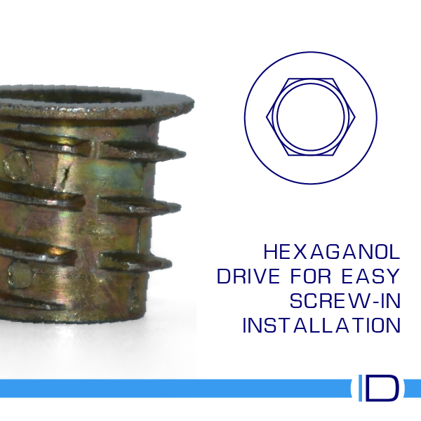 Hex drive Type D insert for installation in timber