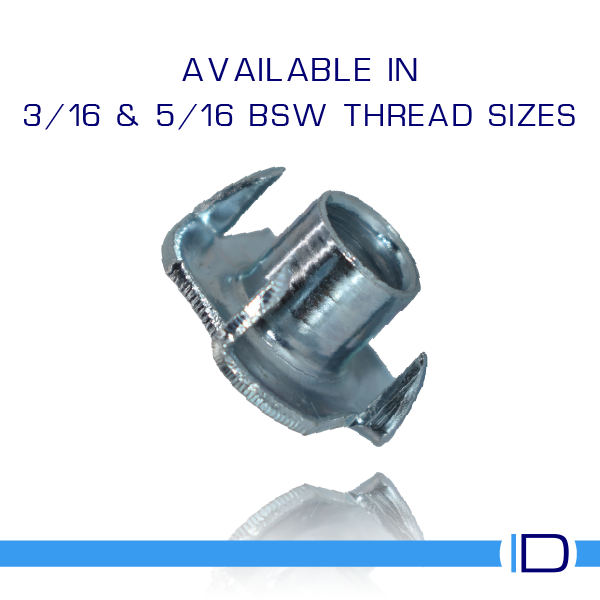 Close-up of BSW imperial threaded steel T-Nut showing internal threads
