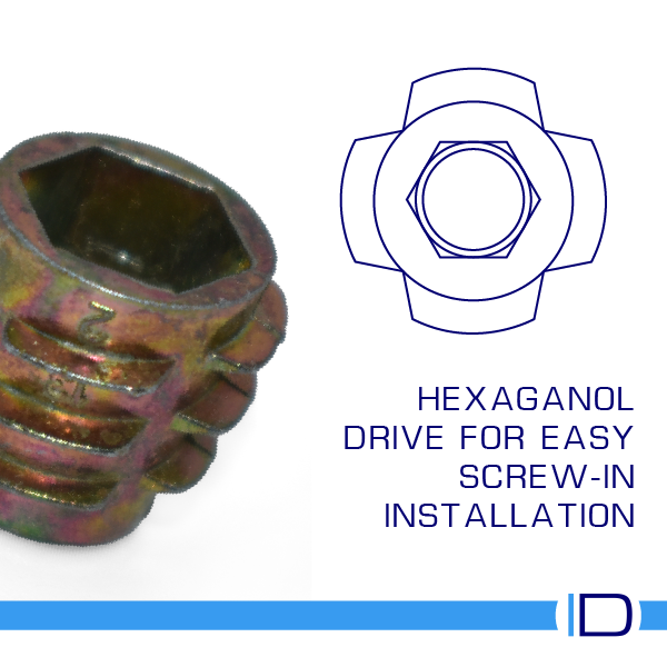 Hex drive screw-in Type E insert without flange