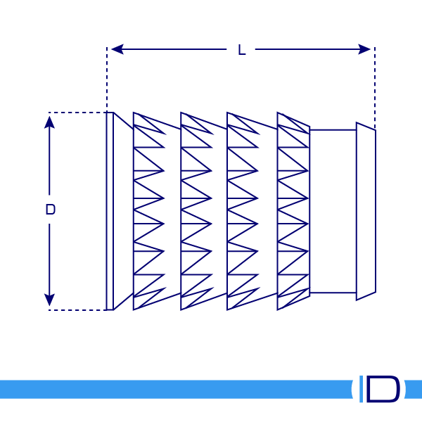 Schematic drawing of Multifit brass threaded insert