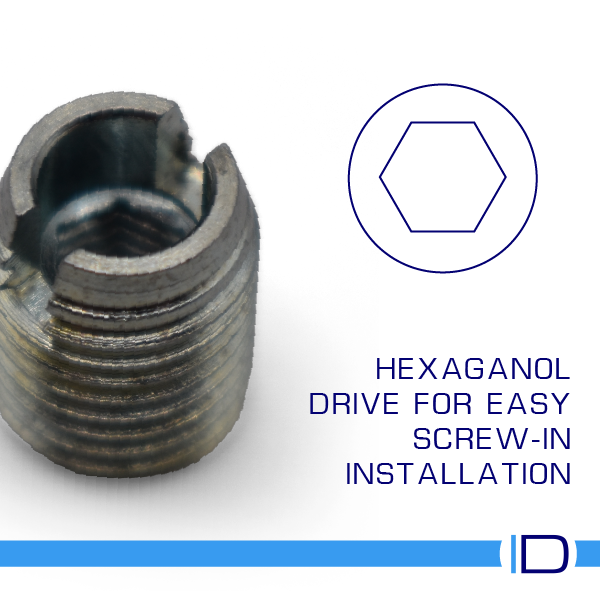 Threaded insert with hexagonal drive