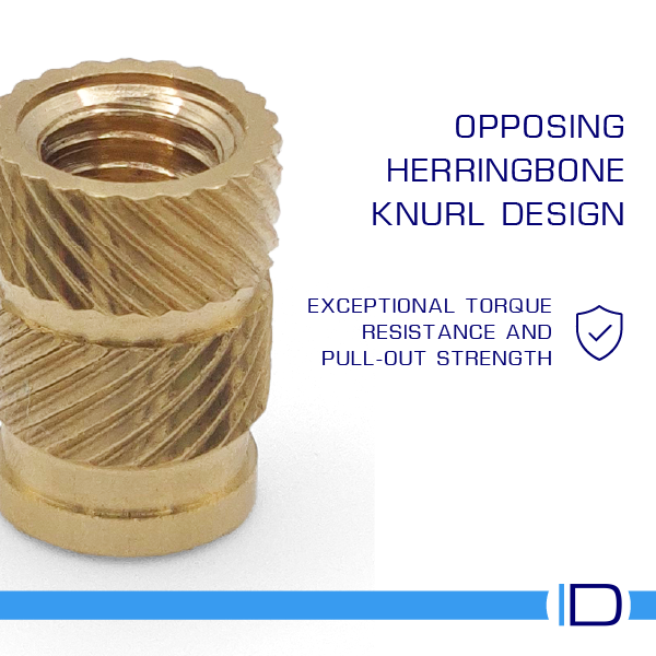 UNC Brass unheaded insert with opposing herringbone knurl