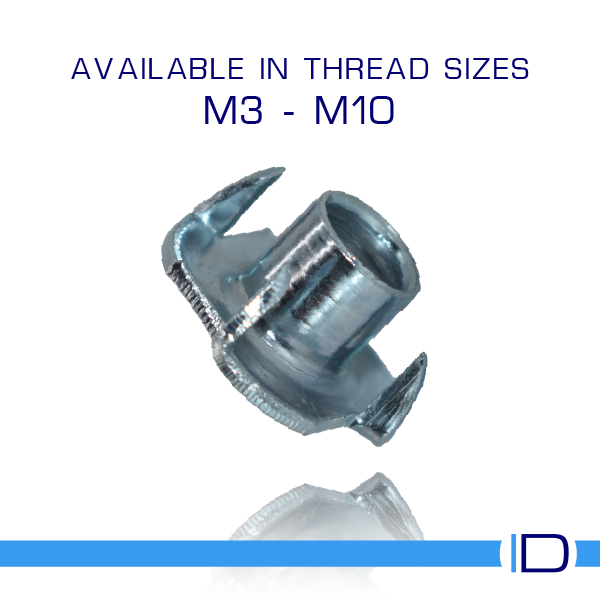 Close-up of bright zinc plated T-Nut showing threads