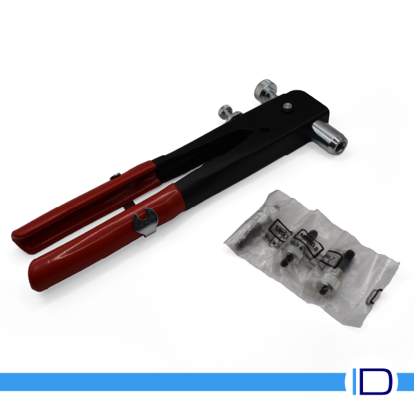 Handy Rivet Nut Tool Kit with interchangeable mandrels and nosepieces