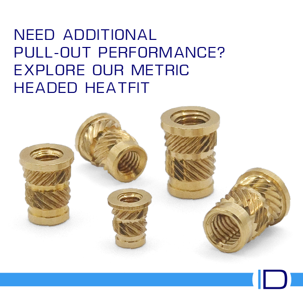 Headed Heatfit insert for thermoplastics