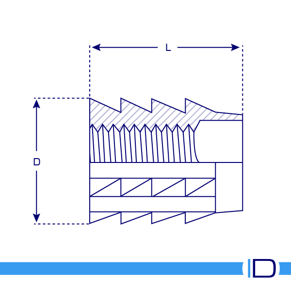 Schematic drawing of flush-fitting Type A insert for furniture assembly