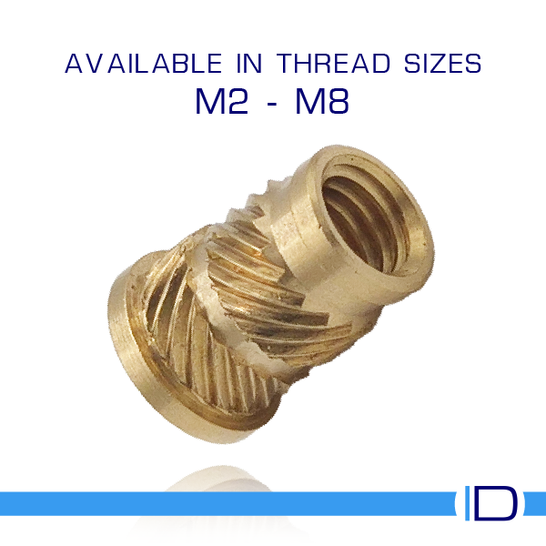 Headed brass threaded insert with pilot end for easy insertion