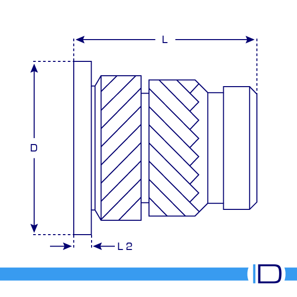 Headed Heatfit threaded insert schematic drawing