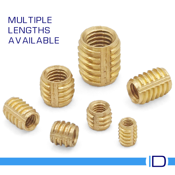 Flush-fit brass threaded insert for post-mould plastic installation