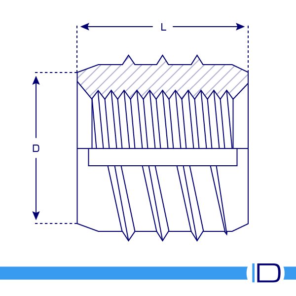 Screw-in threaded insert schematic drawing