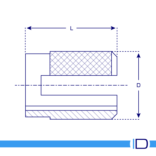 Slotted brass threaded insert schematic drawing
