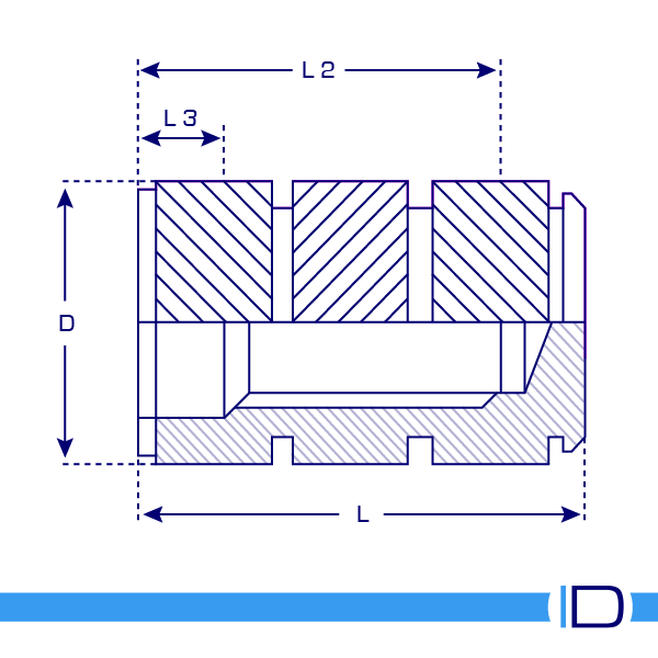 Brass mould-in insert schematic drawing