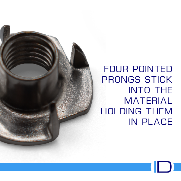 Stainless steel T-Nut with four prongs for wood and metal fastening