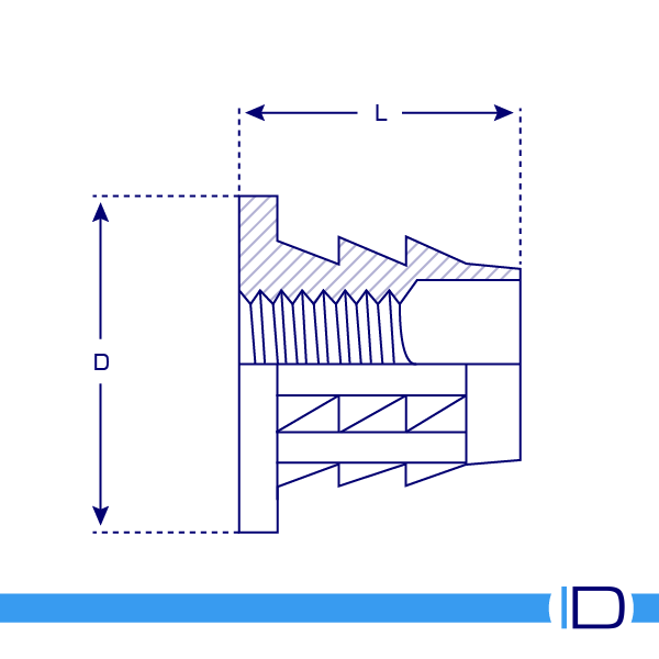 Schematic drawing of Woodfit Type B threaded insert in timber