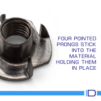 Stainless steel T-Nut with four prongs for wood and metal fastening