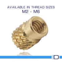 Close-up of unheaded brass pressfit insert showing knurl pattern