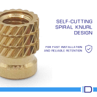 Unheaded brass pressfit threaded insert with precision spiral knurl