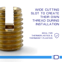 Slotted Screwfit brass self-tapping threaded insert with cutting slot