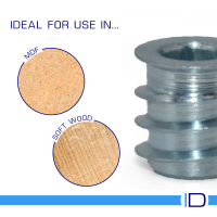 High-strength steel insert for furniture and joinery