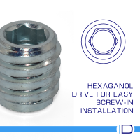 Close-up of unheaded steel hex drive insert for furniture assembly