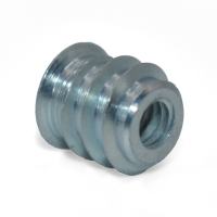 Screw-in steel threaded insert for hardwood or softwood
