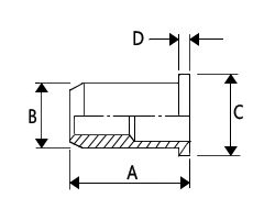 Rivet Nut - Round Flat Head - Steel - M8